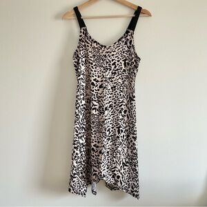 Animal Print Midi Dress Asymmetric Hem Size M Adjustable Straps Casual